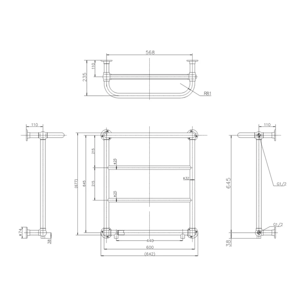 Burlington Cleaver handdoekradiator technische tekening