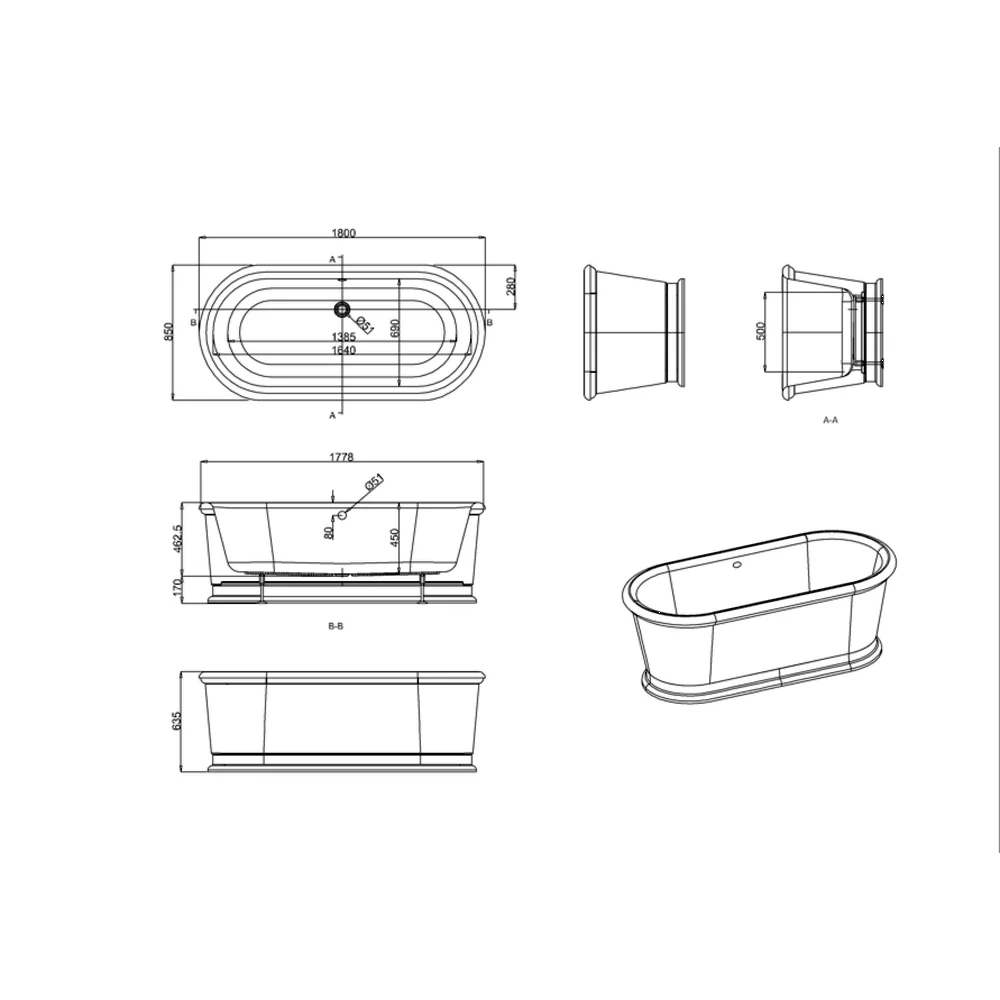 Burlington London Round bad technische tekening