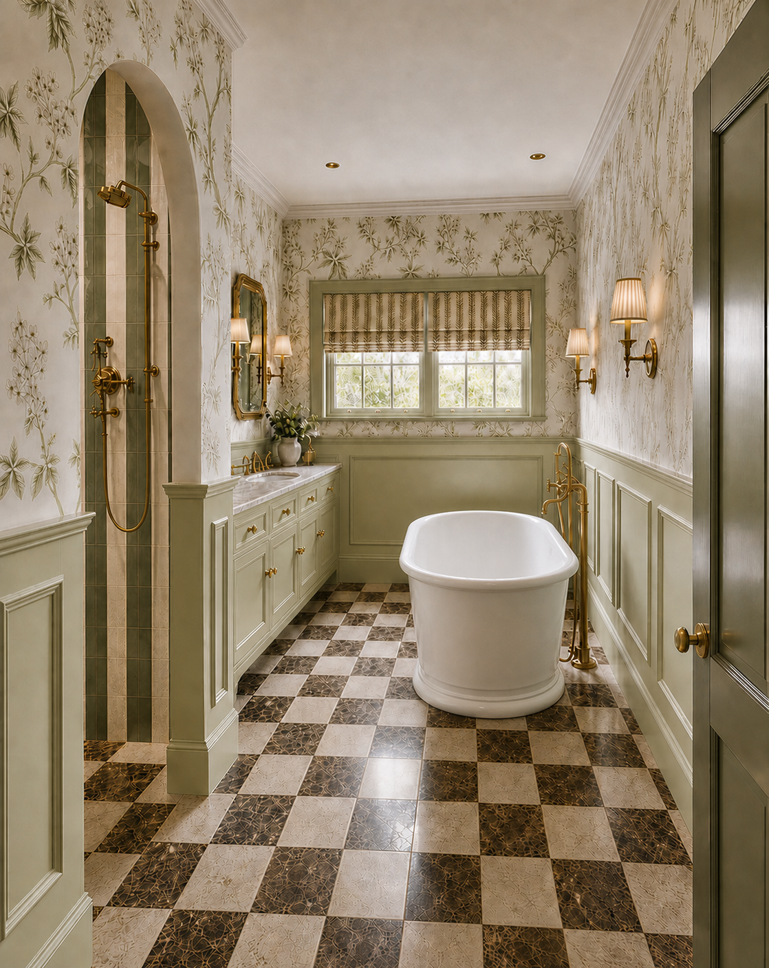 Main bathroom render - groene badkamer 1e verdieping