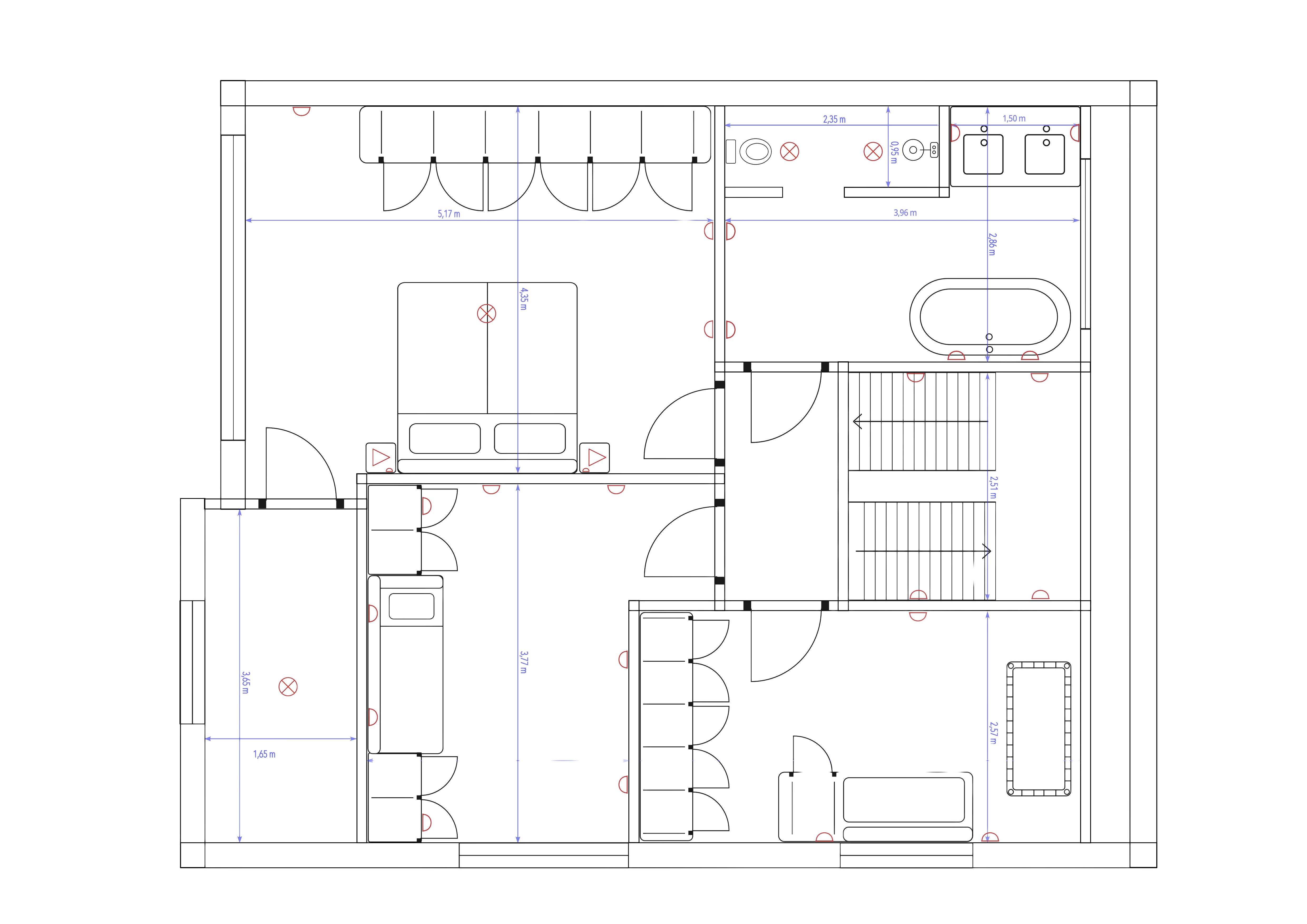 Plattegrond 1e verdieping met alle ruimtes