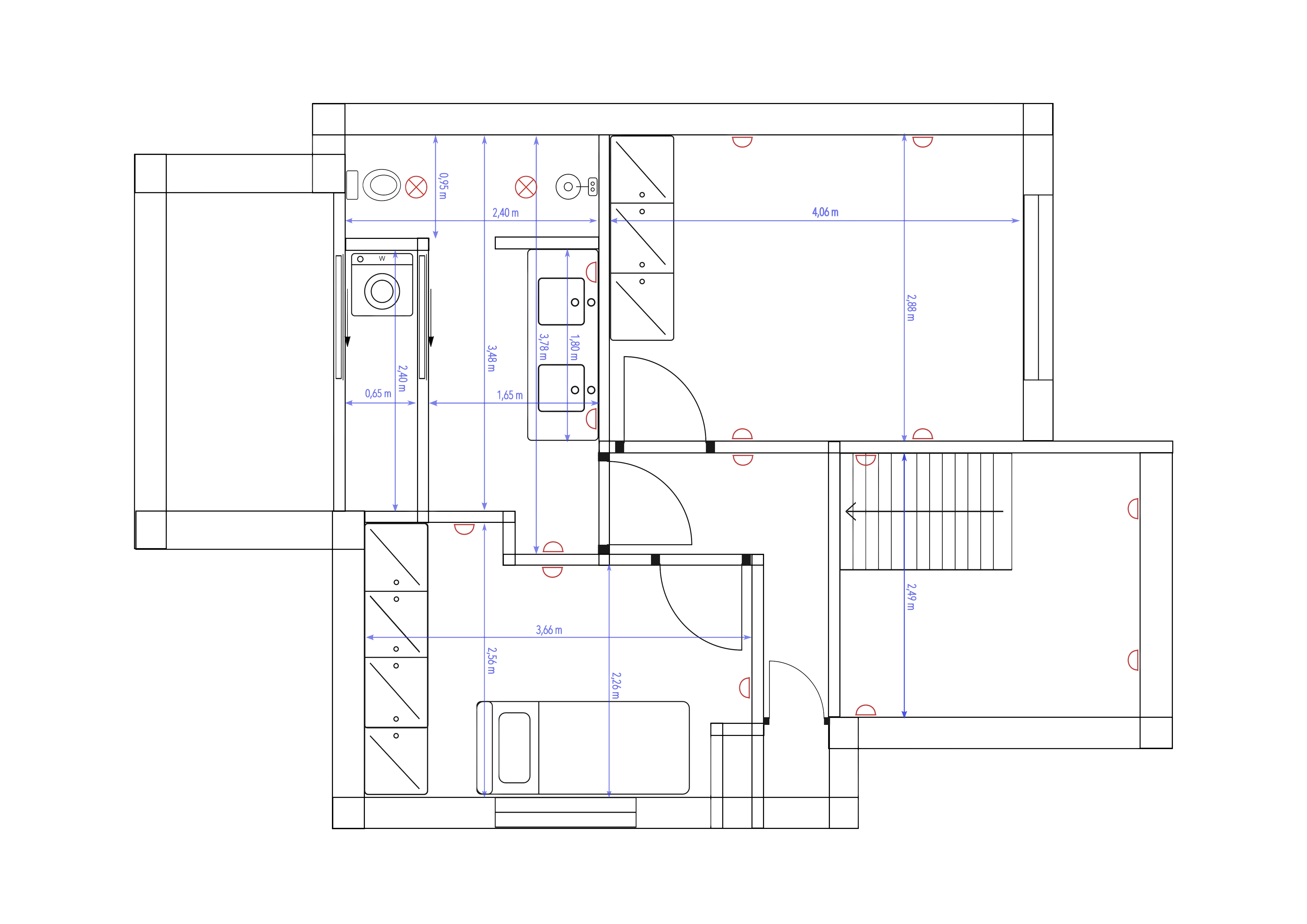 Plattegrond 2e verdieping met nieuwe indeling en maten